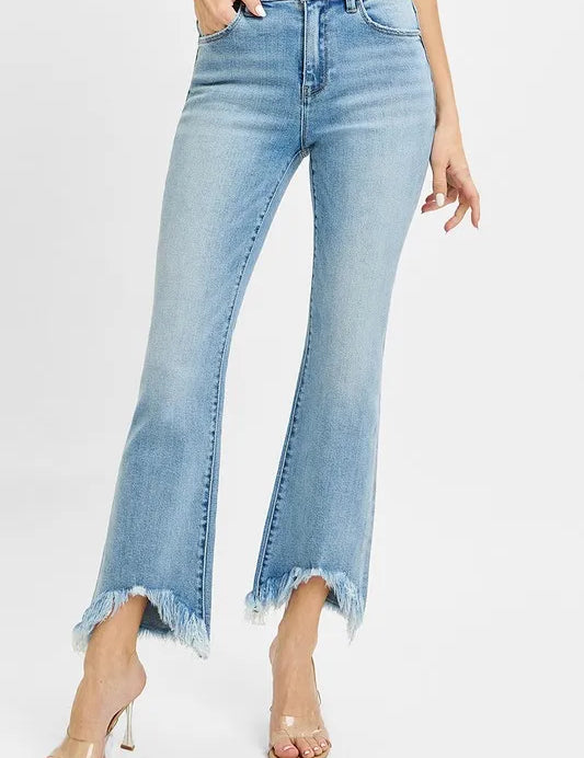 RISEN Full Size High Rise Crop Bootcut Fray Hem Jeans Plus Size | Daverri Fashions
