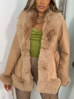 Faux Fur Trimmed Belted Coat - DAVERRI FASHIONS