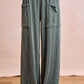 BiBi two-tone cord rib teal wide-leg pants with patch pockets