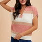 Annie Wear Low Gauge Color Block Textured Sweater Top PEACH IVORY