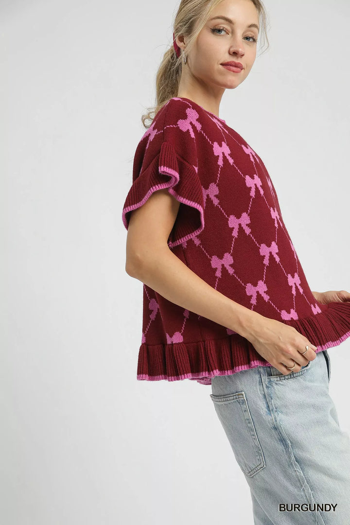 Umgee Bow Knit Ruffle Sleeve Sweater | Sweaters Daverri Fashions