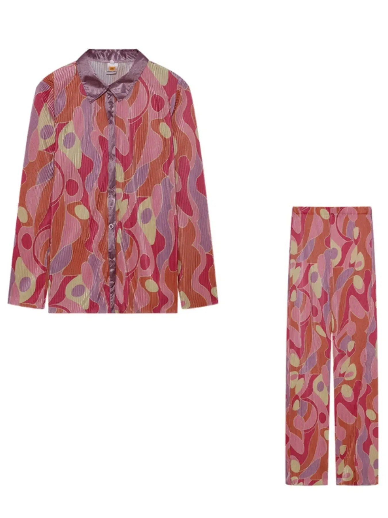 Printed Button Up Shirt and Pants Set - DAVERRI FASHIONS