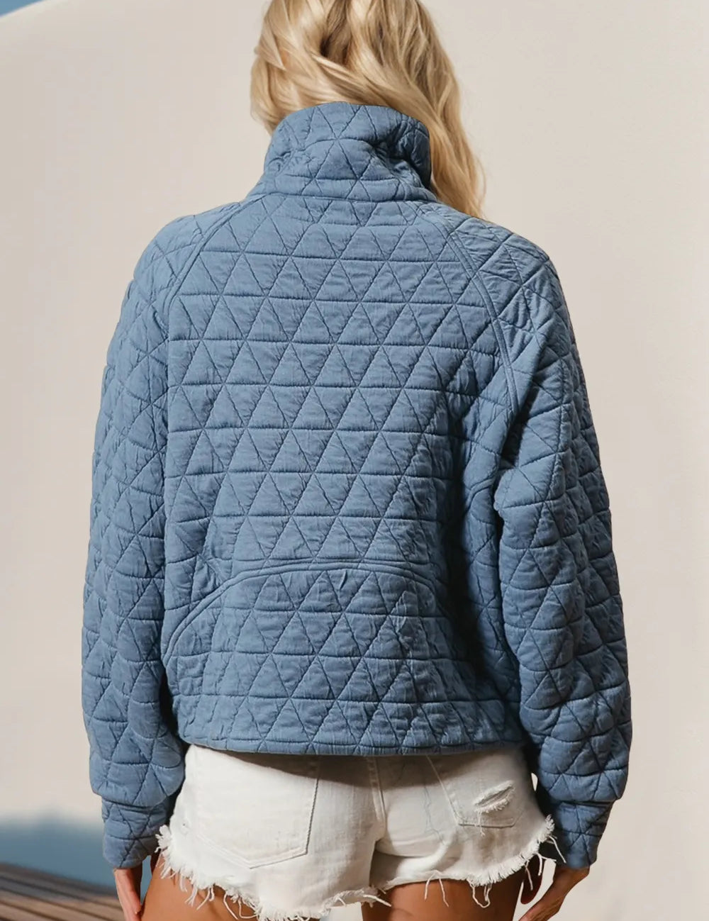 Double Take Half Zip Long Sleeve Quilted Sweatshirt with Pocket | Sweatshirts Daverri Fashions