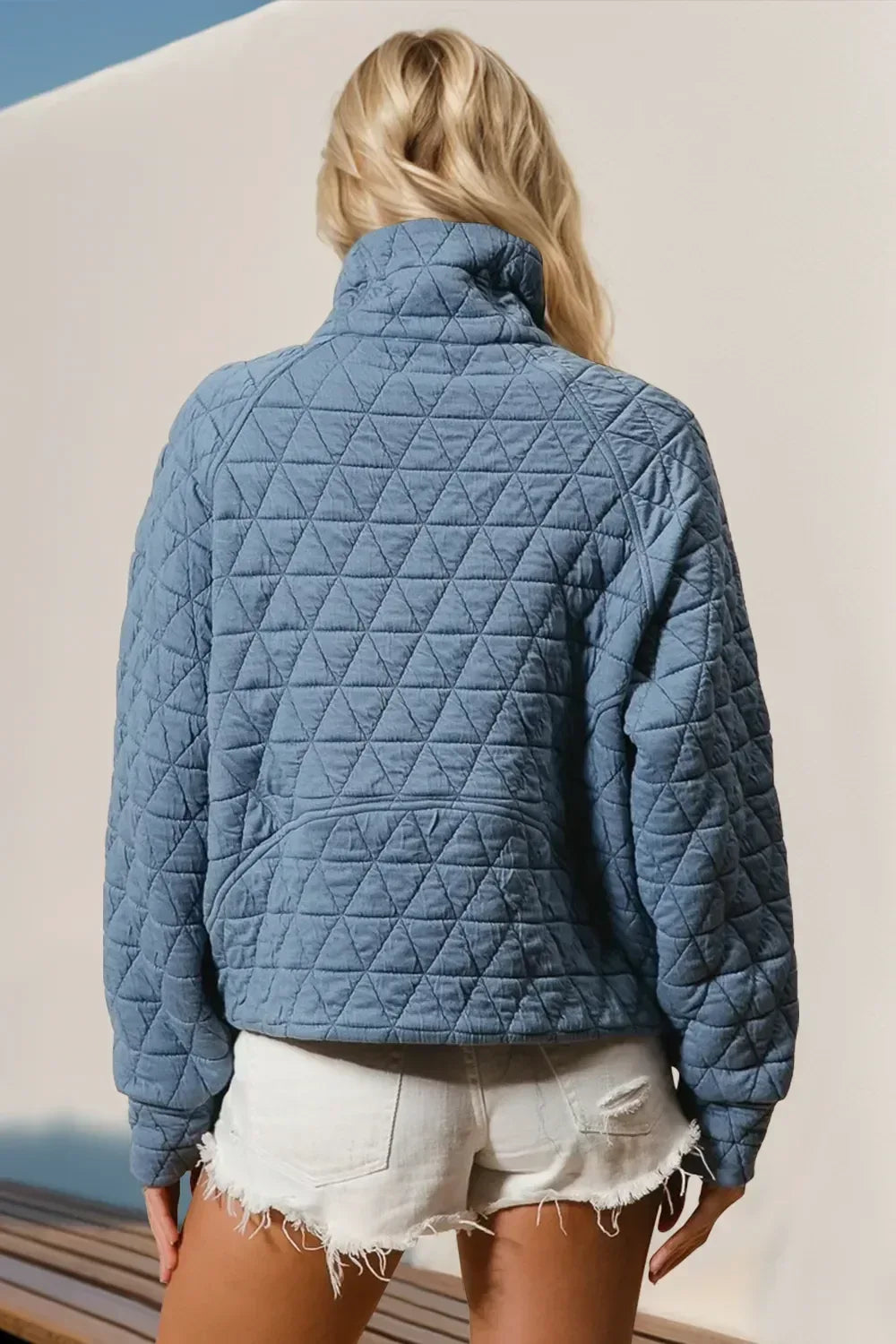 Double Take Half Zip Long Sleeve Quilted Sweatshirt with Pocket - DAVERRI FASHIONS