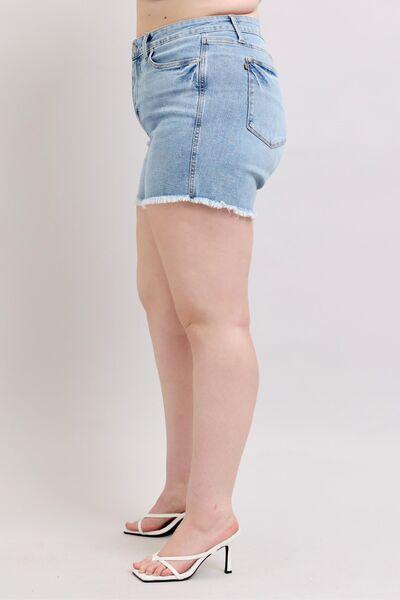 Judy Blue Tummy Control Raw Hem Denim Shorts Denim Shorts