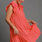 Umgee Johnny Collar Ruffle Cap Sleeve Tiered Dress Knee Length Dresses
