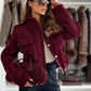 Daverri maroon corduroy cropped jacket with drawstring waist, buttons, flap pockets