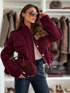 Daverri maroon corduroy cropped jacket with drawstring waist, buttons, flap pockets