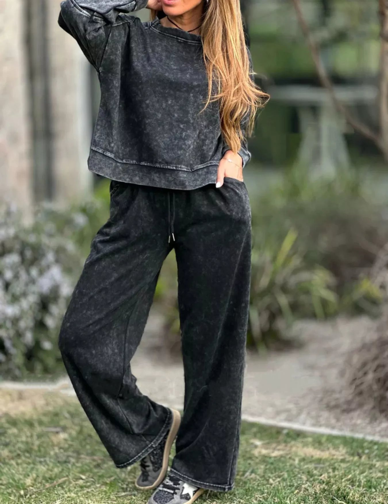 Full Size Round Neck Long Sleeve Top and Pants Set Plus Size | Loungewear Sets Daverri Fashions