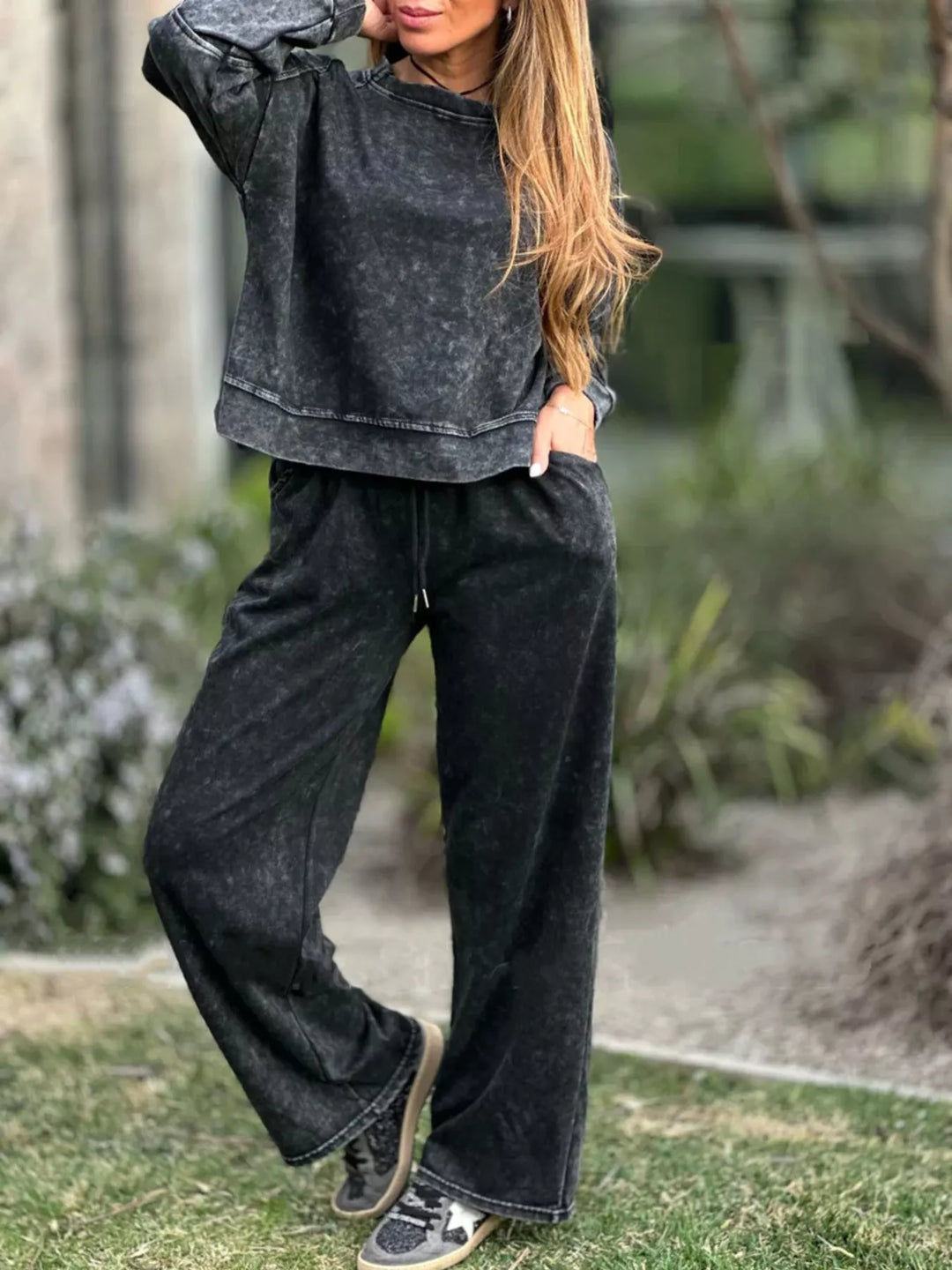 Full Size Round Neck Long Sleeve Top and Pants Set Plus Size | Loungewear Sets Daverri Fashions
