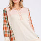 SAGE + FIG Exposed Seam Button Detail Plaid Top Tops