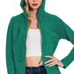 Zenana Drawstring Zip Up Hooded Cardigan Cardigans