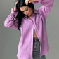 Women’s lavender collared flounce sleeve loose fit cotton shirt