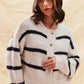 SO ME Stripe Soft Touch Button Cozy Sweater Cardigan - DAVERRI FASHIONS