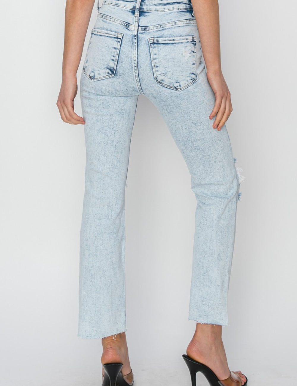 RISEN High Rise Distressed Ankle Jeans