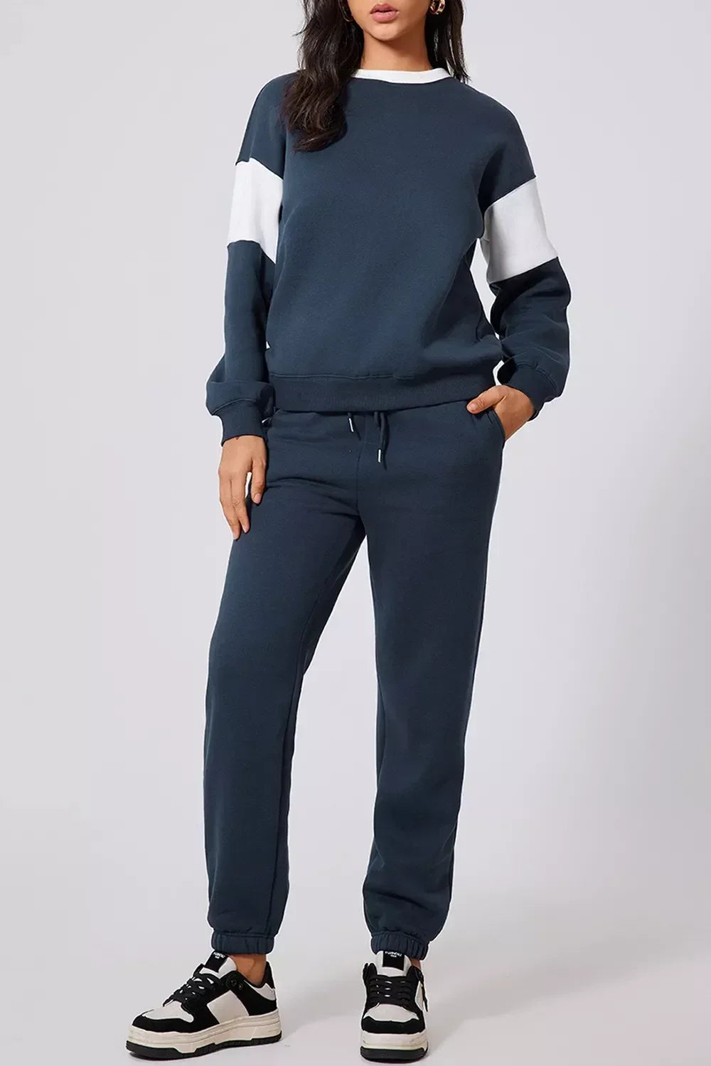 Drop Shoulder Loose Sweatshirt and Joggers Active Set - DAVERRI FASHIONS