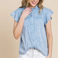 Lime 'N' Chili Mineral Wash Flutter Sleeve Button Down Shirt