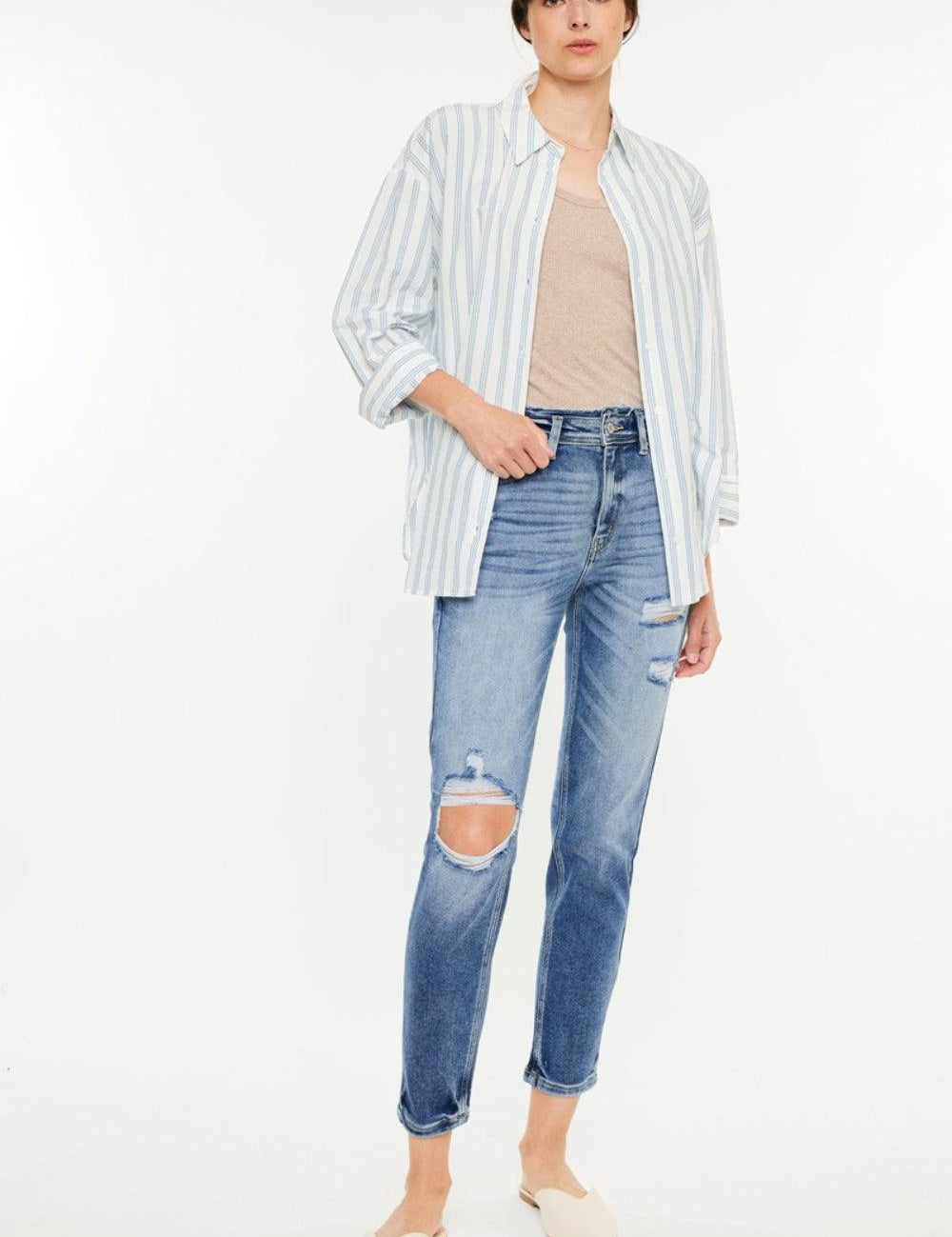 Medium Kancan High Rise Distressed Mom Jeans | Jeans Daverri Fashions