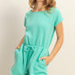 HYFVE Round Neck Short Sleeve Drawstring Waist Romper Rompers