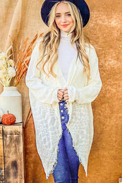 Ivory And The Why Textured Knit Fringe Hem Cardigan | Cardigans Daverri Fashions