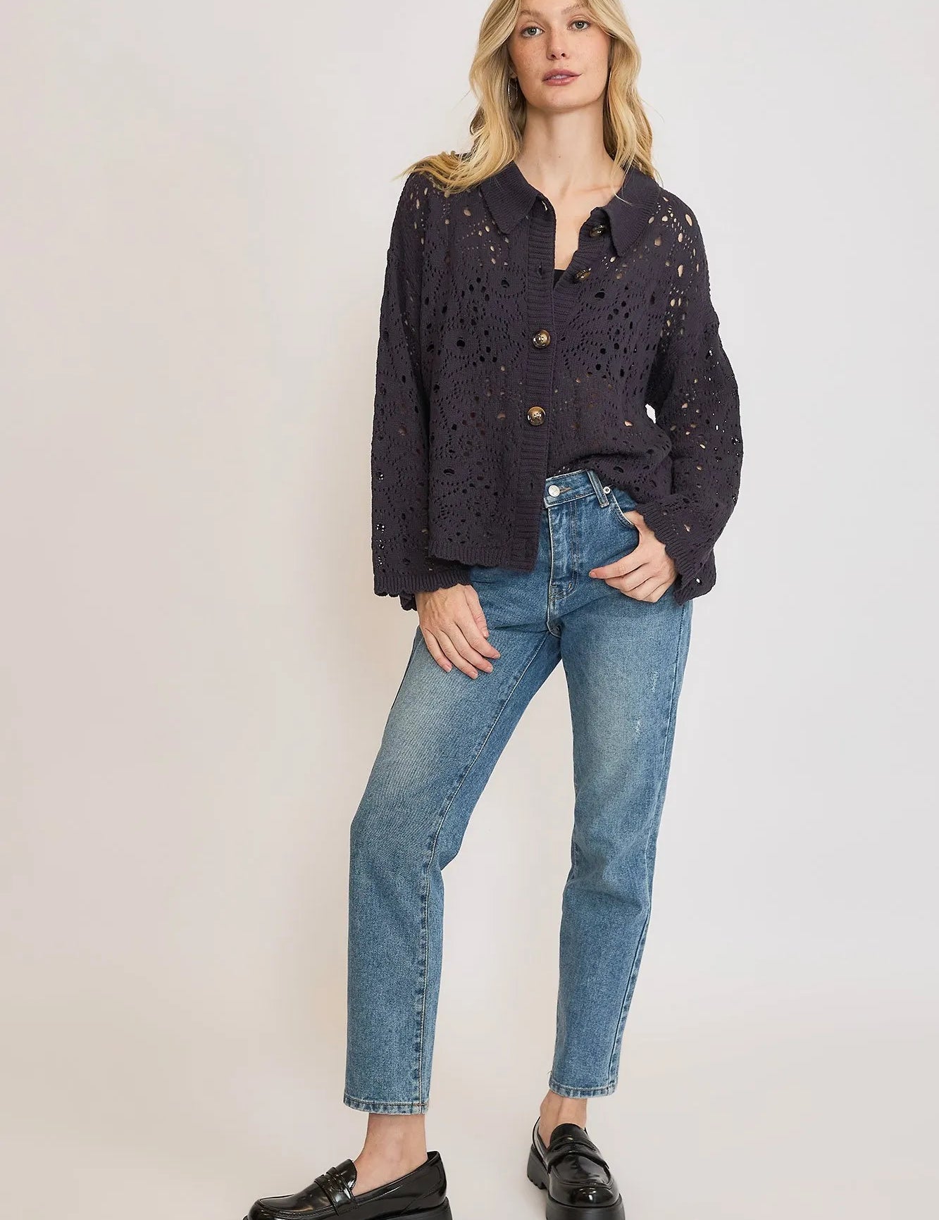 Umgee Hollow Out Button Down Cardigan | Cardigans Daverri Fashions