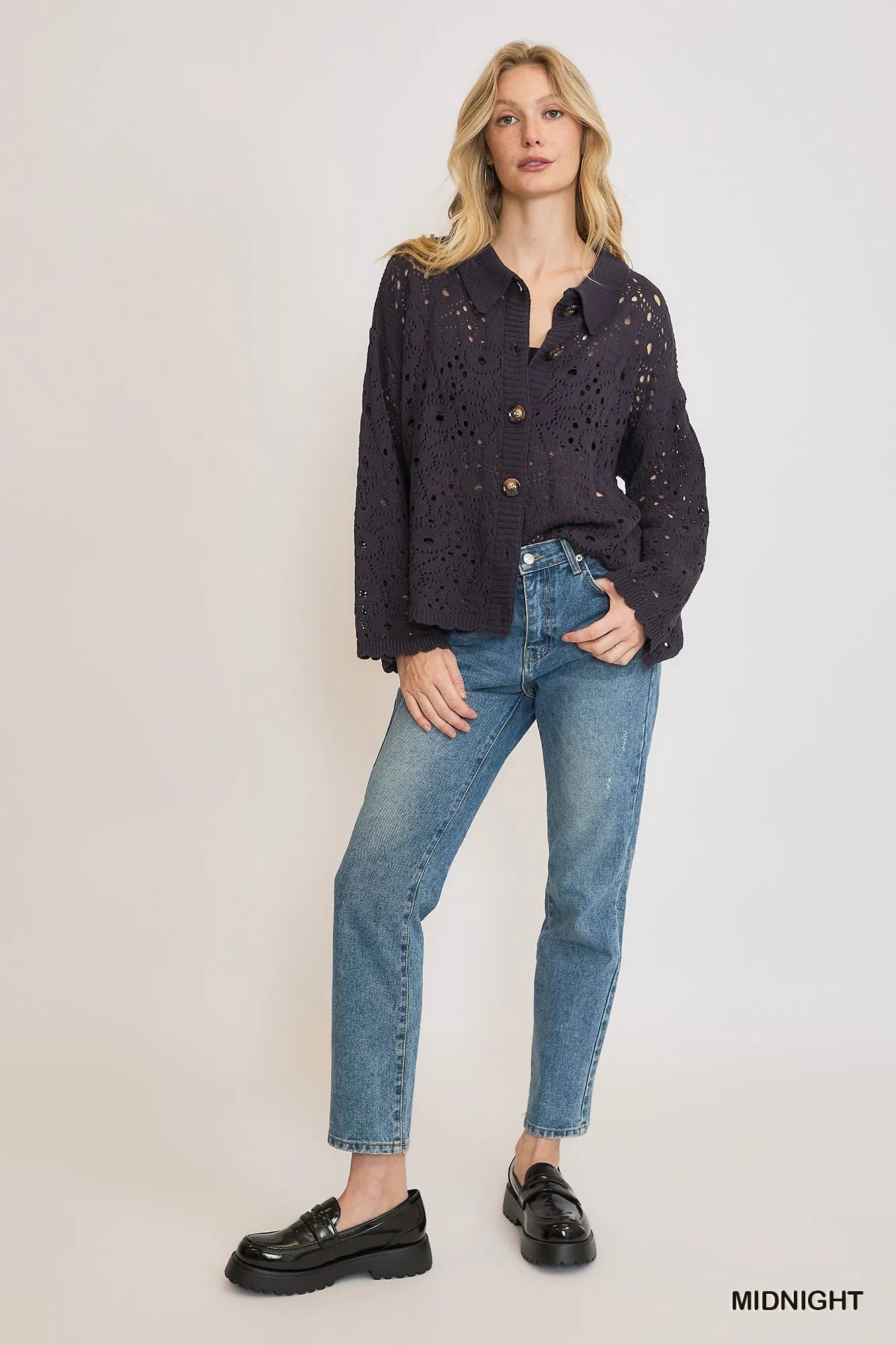 Umgee Hollow Out Button Down Cardigan Cardigans