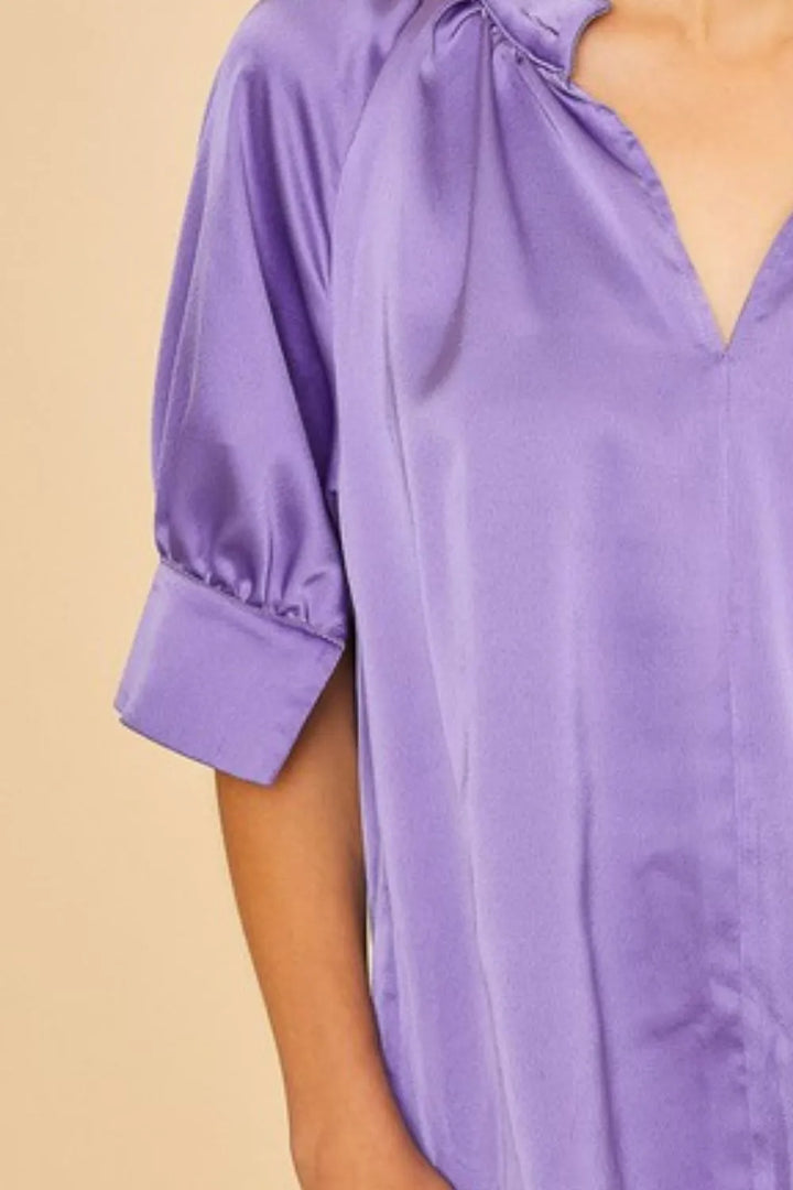 Annie Wear Multi Color Printed V-Neck Open Woven Blouse Top Blouses
