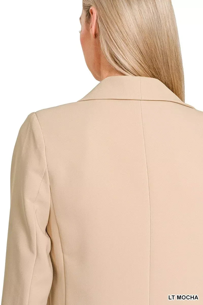 Zenana Woven Long Sleeve Blazer With Lining - DAVERRI FASHIONS