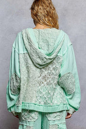 POL Exposed Seam Button Down Hooded Jacket with Lace Detail | Daverri Fashions