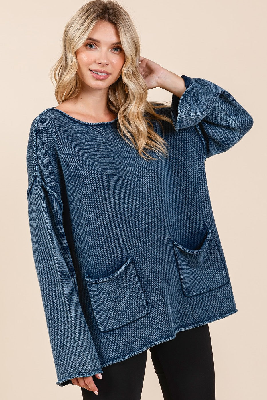 Mineral Wash Patch Pocket Cut Edge Sweater Sweaters