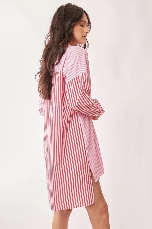 Davi & Dani Multi Color Stripe Mixed Button Front Tunic Shirt Dress Mini Dresses