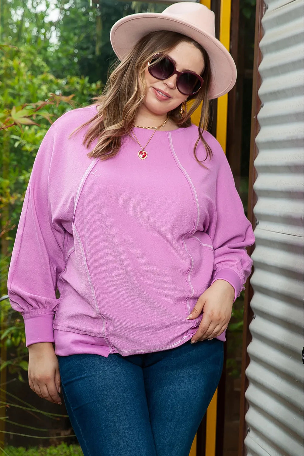 Lavender plus size long sleeve T-shirt with raglan sleeves