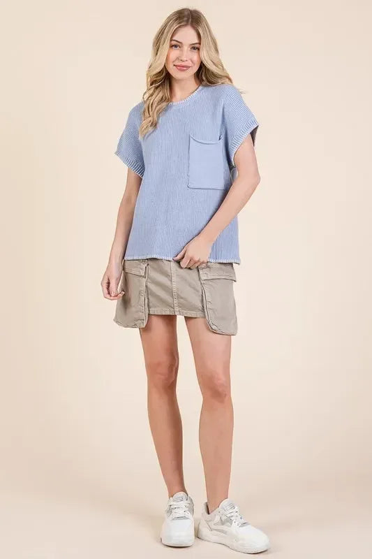 Lime 'N' Chili Solid Cap Sleeve Stitch Edge Knit Sweater - DAVERRI FASHIONS