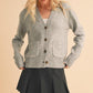 Aemi + Co Ribbed Hem Button Down V-Neck Cardigan - DAVERRI FASHIONS