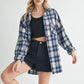 Aemi + Co Washed Plaid Button Up Raglan Sleeve Flannel Shirt