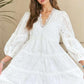 ADORA Lace Detail Tiered Eyelet V-Neck Babydoll Dress Babydoll Dresses