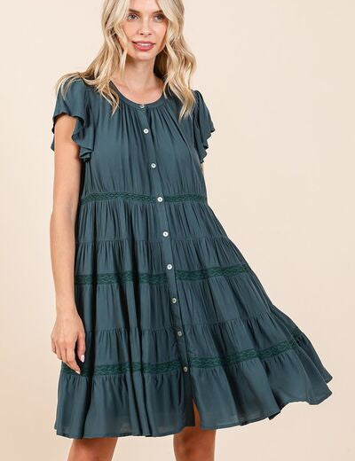 Mittoshop Lace Detail Ruffled Button Down Tiered Dress