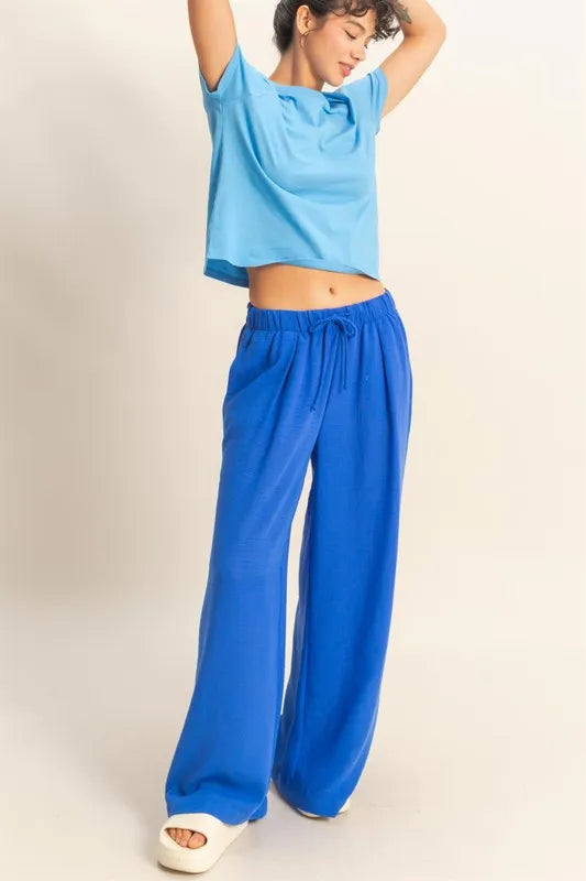 HYFVE Elasticized Waist Wide Leg Pants COBALT M Pants