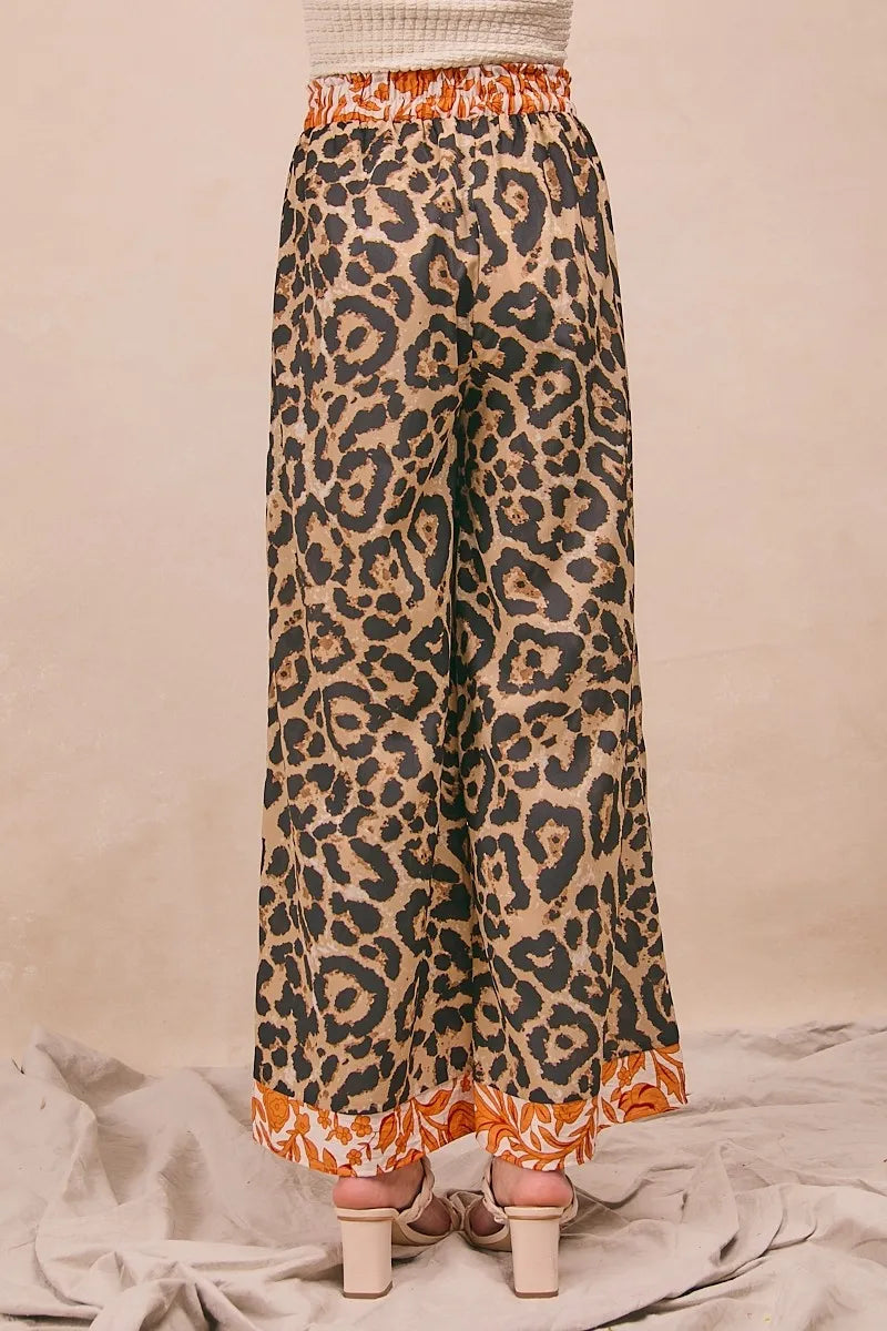 BiBi Leopard Print With Contrast Banded Wide Pants Pants