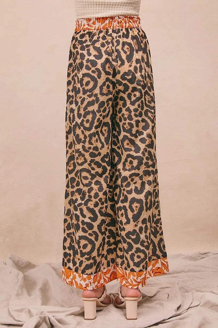 BiBi Leopard Print With Contrast Banded Wide Pants Pants