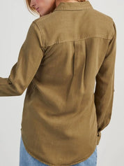 Collared Neck Roll-Tab Sleeve Denim Top | Shirts Daverri Fashions