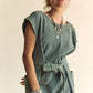 Davi & Dani Acid-Washed Waffle Knit Cuffed Sleeves Romper Rompers
