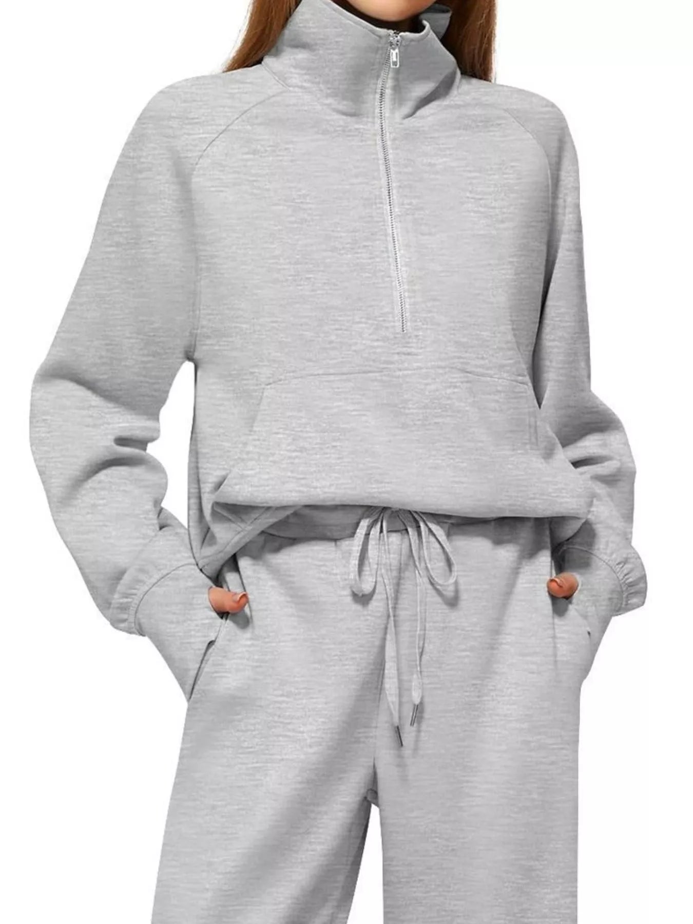 Full Size Half-Zip Sweatshirt and Wide-Leg Pants Set Plus Size | Outfit Sets Daverri Fashions