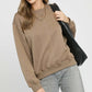 Umgee Cable Texture Pattern Sweatshirt with Ribbed Hem TAUPE Sweatshirts