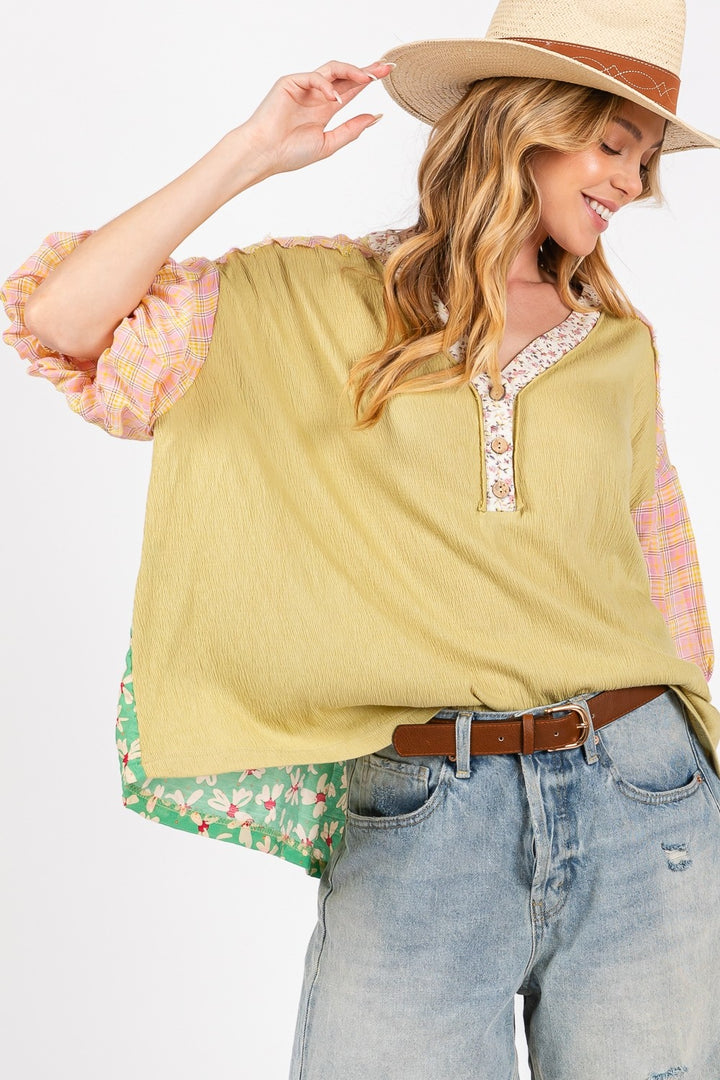 SAGE + FIG Color Block Bubble Sleeve Top Tops