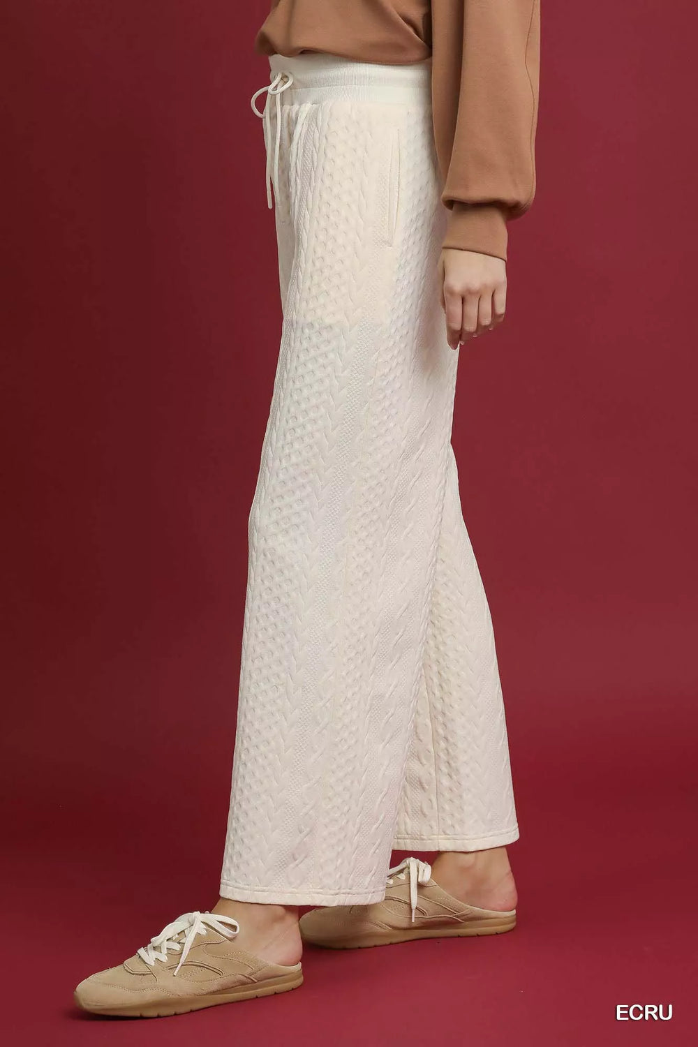 Umgee Cable Knit Textured Wide Leg Pants | Loungewear Pants Daverri Fashions
