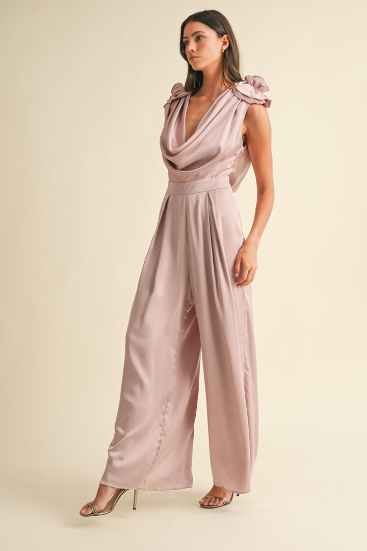 Dusty Mauve Applique Deep Cowl Neck Jumpsuit Bottoms