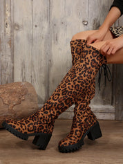 Leopard Round Toe Block Heel Boots | Boots Daverri Fashions