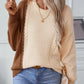 Two Tone Cable Knit Round Neck Long Sleeve Sweater - DAVERRI FASHIONS