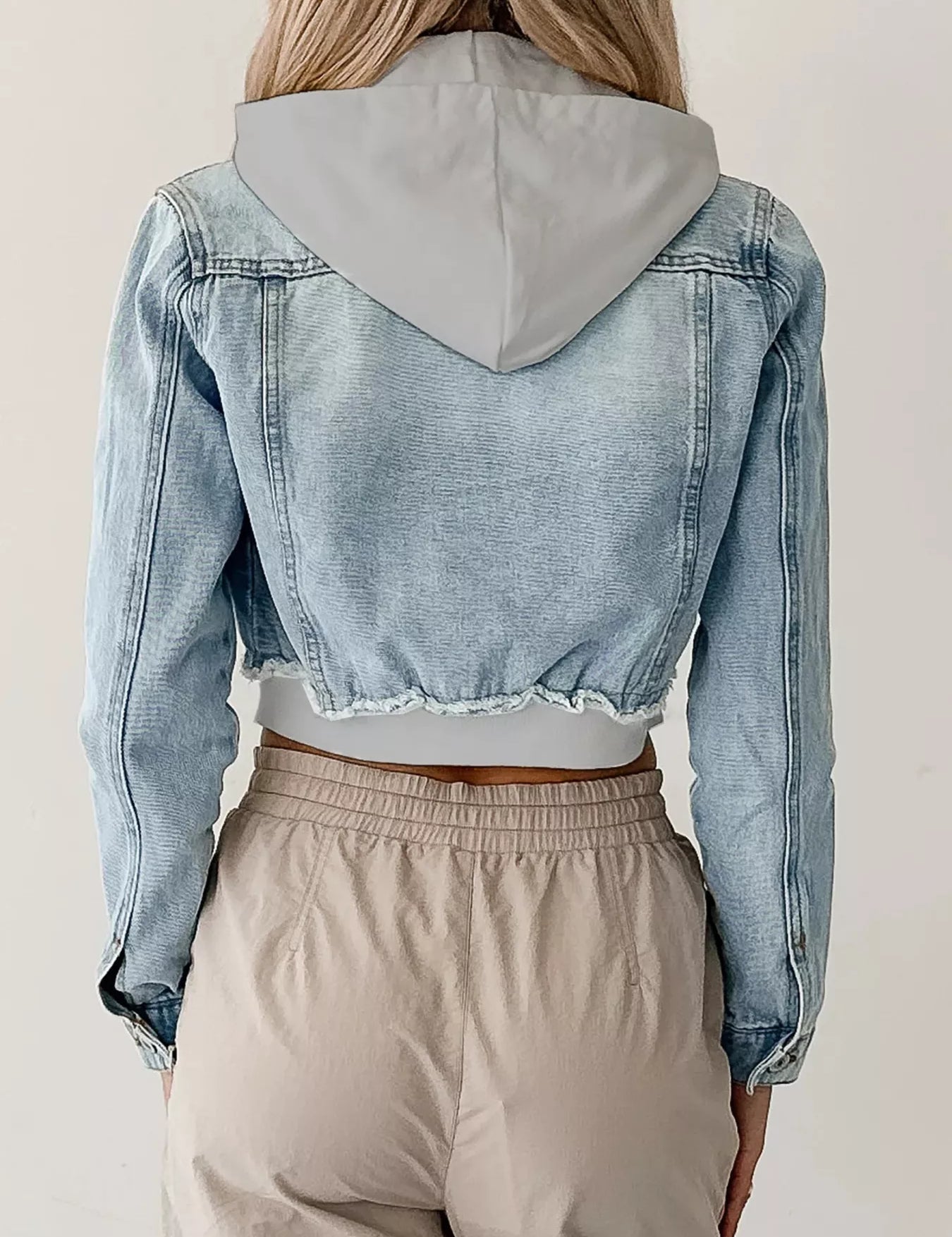 Distressed Zip Up Cropped Hooded Denim Jacket | Denim Jackets Daverri Fashions
